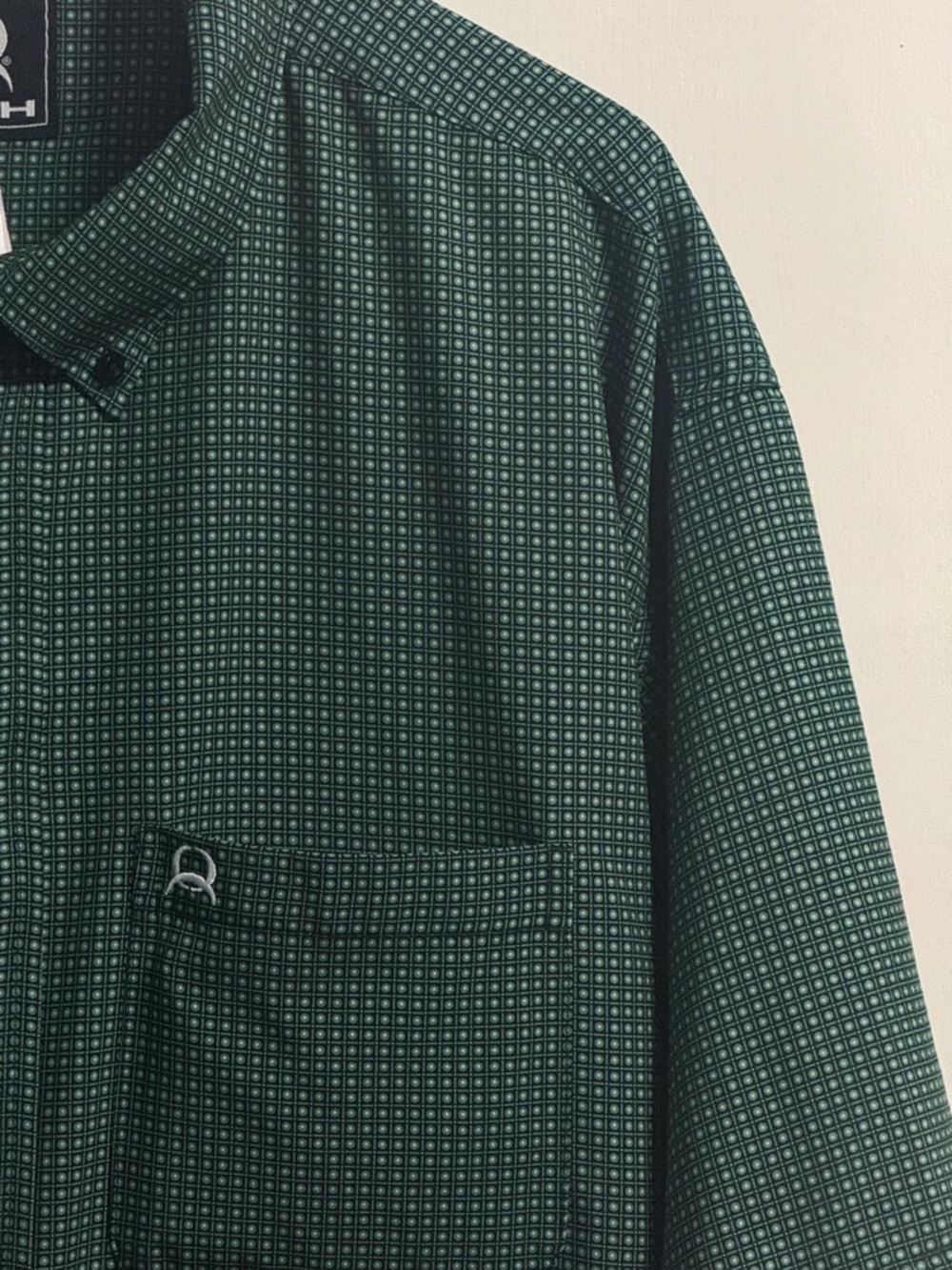 Cinch Men’s 3XL Big & Tall Green Geometric Micro Print Button Down Shirt - Picture 5 of 14